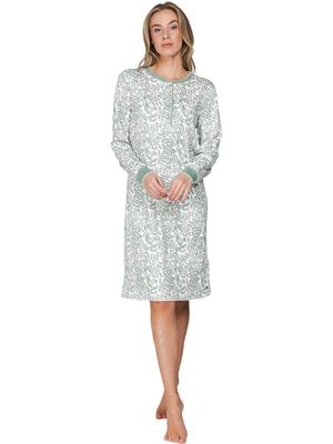 Pastunette Dames Nachthemd Nordic Leaf – Ecru/Groen – 100% Interlock Katoen Pastunette Dames Nachthemd Nordic Leaf – Ecru/Groen – 100% Interlock Katoen