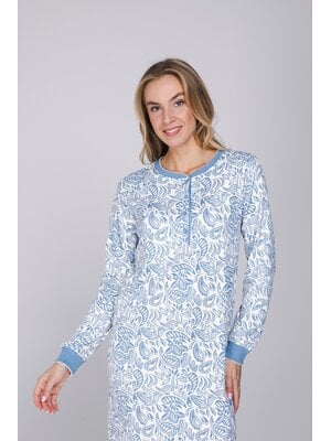 Pastunette Dames Nachthemd Nordic Leaf – Blauw – 100% Interlock Katoen Pastunette Dames Nachthemd Nordic Leaf – Blauw – 100% Interlock Katoen