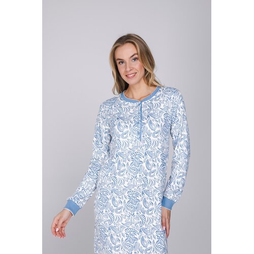 Pastunette Dames Nachthemd Nordic Leaf – Blauw – 100% Interlock Katoen Pastunette Dames Nachthemd Nordic Leaf – Blauw – 100% Interlock Katoen