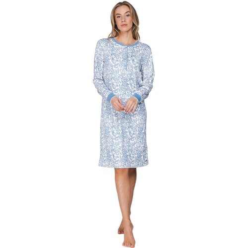 Pastunette Dames Nachthemd Nordic Leaf – Blauw – 100% Interlock Katoen Pastunette Dames Nachthemd Nordic Leaf – Blauw – 100% Interlock Katoen