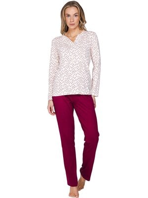 Pastunette Dames Pyjama Rosewood Comfort – Ecru/Donkerrood Pastunette Dames Pyjama Rosewood Comfort – Ecru/Donkerrood