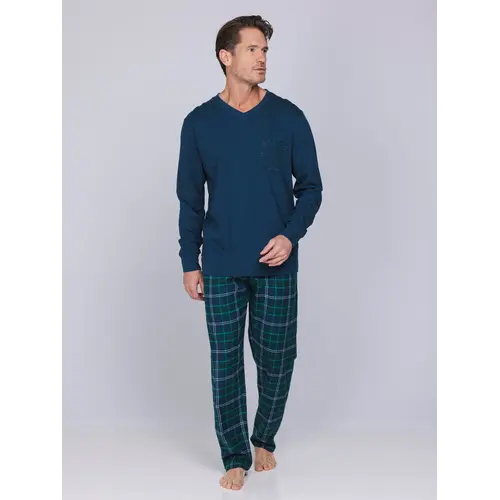 Pastunette Heren Pyjama – Donkerblauw – 100% Katoen met Flanellen Broek Pastunette Heren Pyjama – Donkerblauw – 100% Katoen met Flanellen Broek