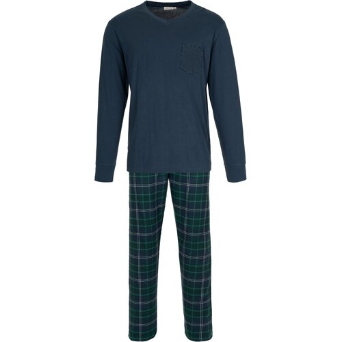 Pastunette Heren Pyjama – Donkerblauw – 100% Katoen met Flanellen Broek Pastunette Heren Pyjama – Donkerblauw – 100% Katoen met Flanellen Broek