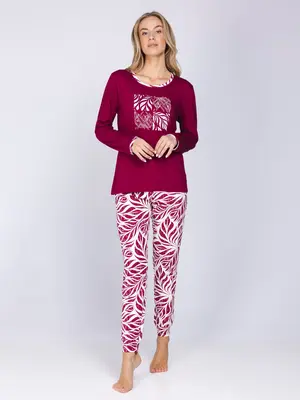Pastunette Dames Pyjama Rosewood Comfort – Donkerrood – Bio Katoen