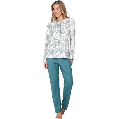 Pastunette Dames Pyjama Nordic Leaf – Ecru/Groen – Klassiek Pastunette Dames Pyjama Nordic Leaf – Ecru/Groen – Klassiek