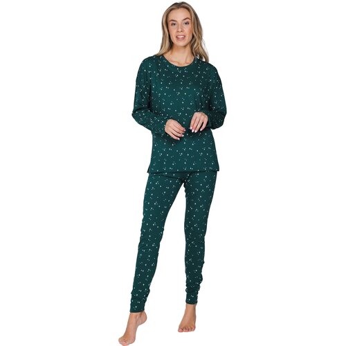 Rebelle Dames Pyjama Cozy – Donkergroen met Sterren – 100% Katoen Rebelle Dames Pyjama Cozy – Donkergroen met Sterren – 100% Katoen