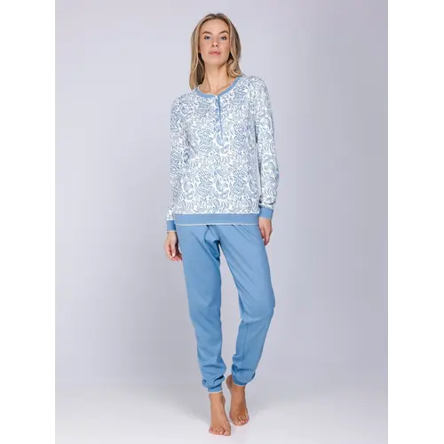 Pastunette Dames Pyjama Soft Paisley – Ecru/Lichtblauw – 100% Interlock Katoen