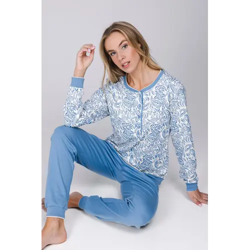 Pastunette Dames Pyjama Soft Paisley – Ecru/Lichtblauw – 100% Interlock Katoen