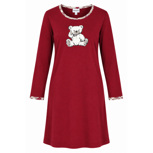 Comtessa Dames Nachthemd – 100% Katoen – Lange Mouwen – Berenprint – Donkerrood– 95 cm Comtessa Dames Nachthemd – 100% Katoen – Lange Mouwen – Berenprint – Donkerrood– 95 cm