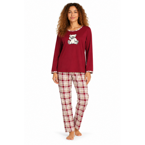 Comtessa Dames Pyjama – 100% Katoen – Lange Mouwen & Broek – Berenprint – Donkerrood Comtessa Dames Pyjama – 100% Katoen – Lange Mouwen & Broek – Berenprint – Donkerrood