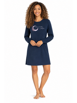Comtessa Dames Nachthemd – 100% Katoen – Lange Mouwen – Maanprint – Donkerblauw – 95 cm Comtessa Dames Nachthemd – 100% Katoen – Lange Mouwen – Maanprint – Donkerblauw – 95 cm