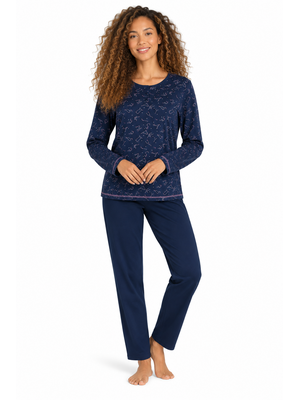 Comtessa Dames Pyjama – 100% Katoen – 3 Knoopjes – Donkerblauw Comtessa Dames Pyjama – 100% Katoen – 3 Knoopjes – Donkerblauw