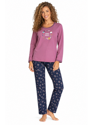 Comtessa Dames Pyjama – Katoen– Good Night – Oudroze/Donkerblauw