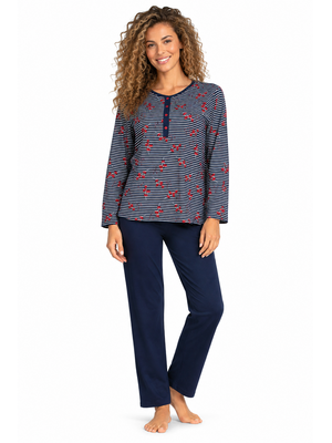 Comtessa Dames Pyjama – 100% Katoen – Donkerblauw - Gestreept