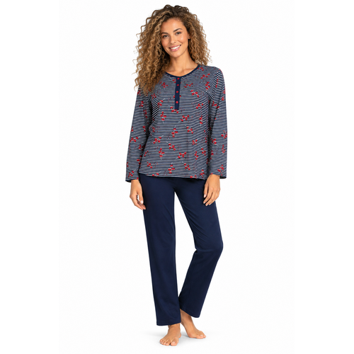 Comtessa Dames Pyjama – 100% Katoen – Donkerblauw - Gestreept Comtessa Dames Pyjama – 100% Katoen – Donkerblauw - Gestreept
