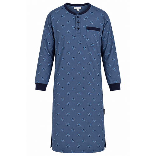 Comte Heren nachthemd lange mouw - blauw - 100% katoen Comte Heren nachthemd lange mouw - blauw - 100% katoen