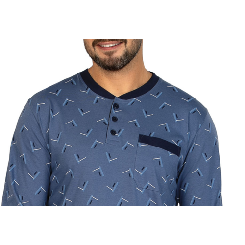 Comte Heren nachthemd lange mouw - blauw - 100% katoen Comte Heren nachthemd lange mouw - blauw - 100% katoen