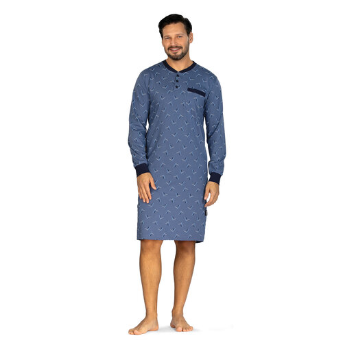 Comte Heren nachthemd lange mouw - blauw - 100% katoen Comte Heren nachthemd lange mouw - blauw - 100% katoen
