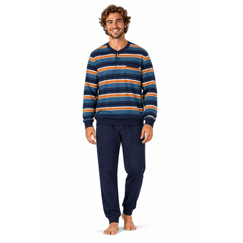 Comte Heren Pyjama – 100% Katoen - Gestreept – Multi Blue