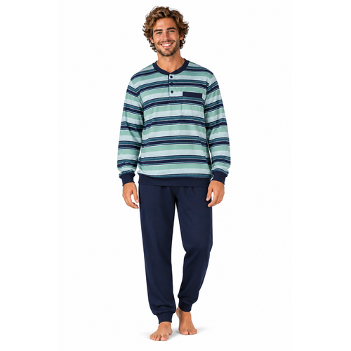 Comte Heren Pyjama – 100% Katoen - Gestreept – Blauw/Groen Comte Heren Pyjama – 100% Katoen - Gestreept – Blauw/Groen