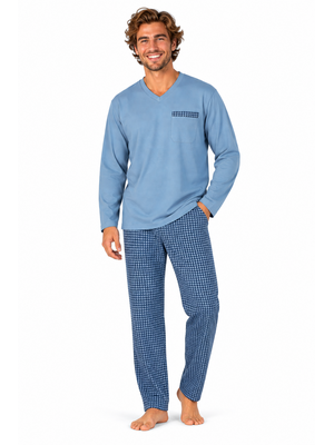 Comte Heren Pyjama – 100% Katoen – Lange Mouw – Blauw – V-Hals Comte Heren Pyjama – 100% Katoen – Lange Mouw – Blauw – V-Hals