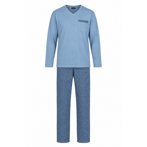 Comte Heren Pyjama – 100% Katoen – Lange Mouw – Blauw – V-Hals Comte Heren Pyjama – 100% Katoen – Lange Mouw – Blauw – V-Hals