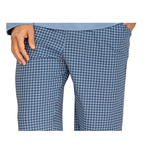 Comte Heren Pyjama – 100% Katoen – Lange Mouw – Blauw – V-Hals Comte Heren Pyjama – 100% Katoen – Lange Mouw – Blauw – V-Hals