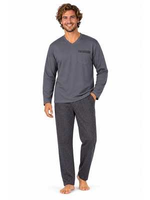 Comtessa Heren Pyjama – 100% Katoen – Lange Mouw – Steel Grijsblauw – V-Hals Comtessa Heren Pyjama – 100% Katoen – Lange Mouw – Steel Grijsblauw – V-Hals