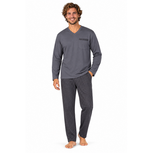 Comtessa Heren Pyjama – 100% Katoen – Lange Mouw – Steel Grijsblauw – V-Hals Comtessa Heren Pyjama – 100% Katoen – Lange Mouw – Steel Grijsblauw – V-Hals