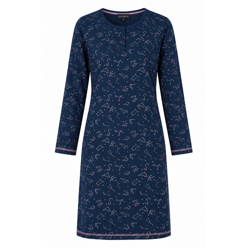 Comtessa Dames Nachthemd – 100% Katoen – Lange Mouw – Donkerblauw – 100 cm Lang