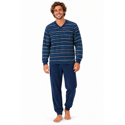Outfitter Badstof heren pyjama - blauw gestreept