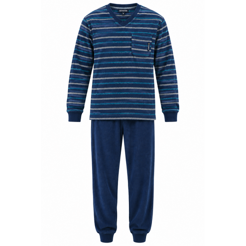 Outfitter Badstof heren pyjama - blauw gestreept