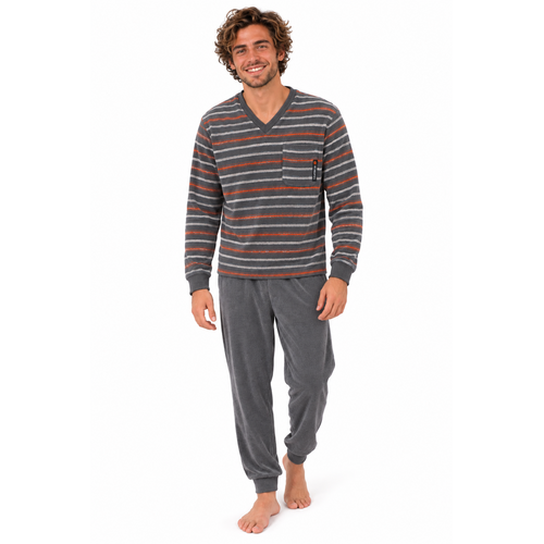 Outfitter Badstof heren pyjama - grijs gestreept