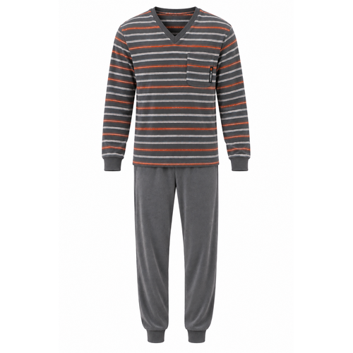 Outfitter Badstof heren pyjama - grijs gestreept