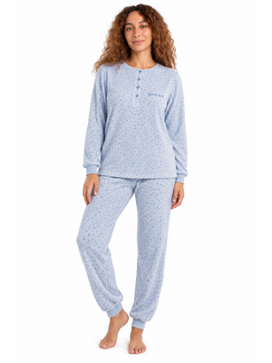 Cocodream Badstof Dames Pyjama – Winter – Lichtblauw - Sterretjes Cocodream Badstof Dames Pyjama – Winter – Lichtblauw - Sterretjes