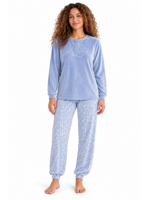 Cocodream Dames pyjama velours - winter - blauw Cocodream Dames pyjama velours - winter - blauw
