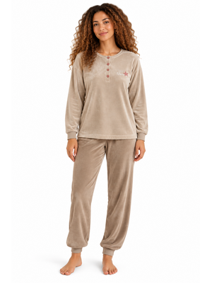 Cocodream Dames pyjama velours - winter - beige Cocodream Dames pyjama velours - winter - beige