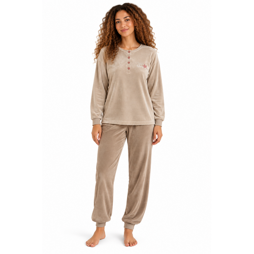 Cocodream Dames pyjama velours - winter - beige Cocodream Dames pyjama velours - winter - beige