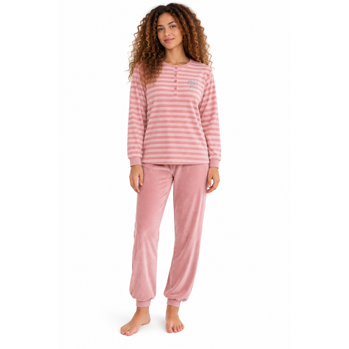 Cocodream Dames pyjama velours - winter - roze gestreept