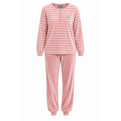 Cocodream Dames pyjama velours - winter - roze gestreept