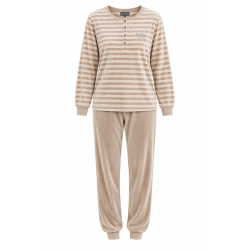 Cocodream Dames pyjama velours - winter - beige gestreept