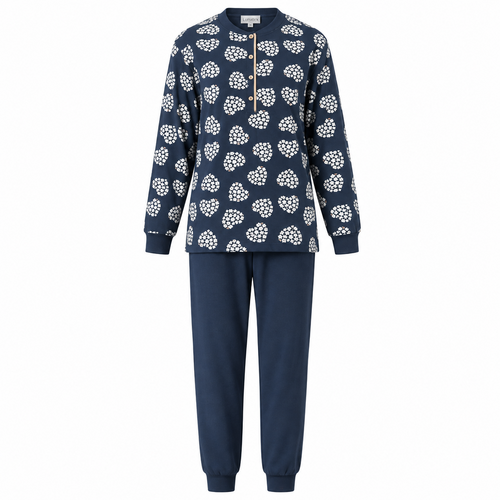 Lunatex Dames pyjama interlock - extra warm - donkerblauw