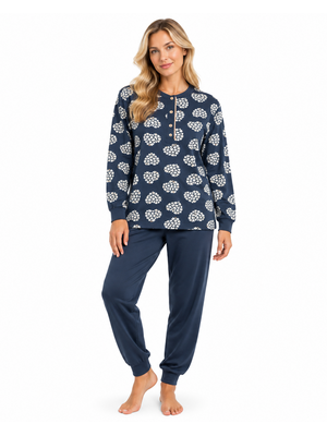 Lunatex Dames pyjama interlock - extra warm - donkerblauw Lunatex Dames pyjama interlock - extra warm - donkerblauw