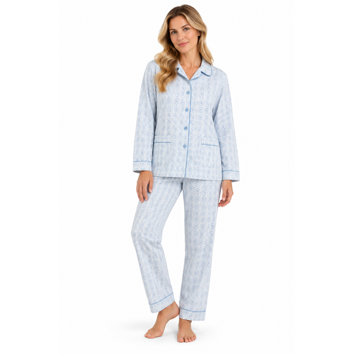 Cocodream Dames pyjama flanel - doorknoop - blauw