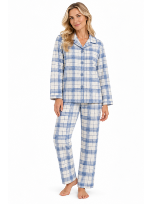 Cocodream Dames pyjama flanel - doorknoop - blauw geruit Cocodream Dames pyjama flanel - doorknoop - blauw geruit
