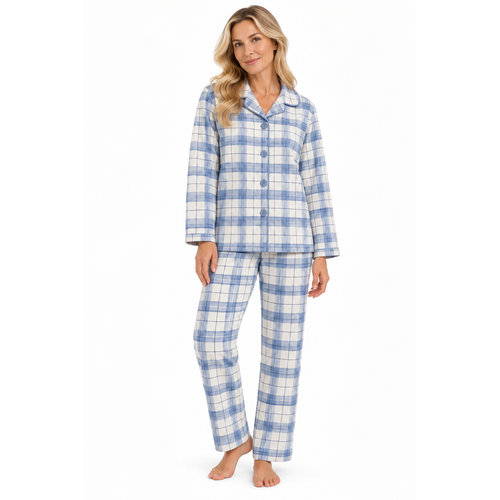 Cocodream Dames pyjama flanel - doorknoop - blauw geruit Cocodream Dames pyjama flanel - doorknoop - blauw geruit