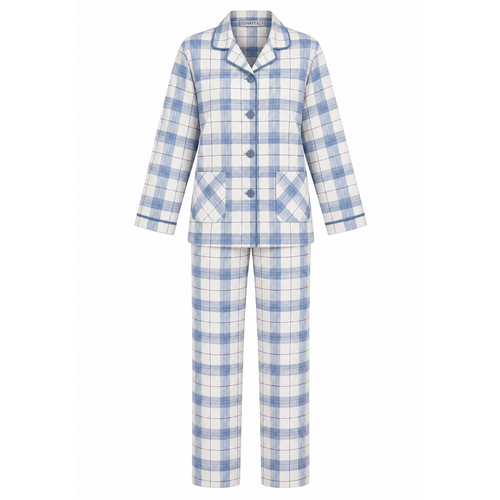 Cocodream Dames pyjama flanel - doorknoop - blauw geruit Cocodream Dames pyjama flanel - doorknoop - blauw geruit
