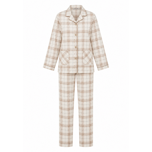 Cocodream Dames pyjama flanel - doorknoop - taupe geruit Cocodream Dames pyjama flanel - doorknoop - taupe geruit