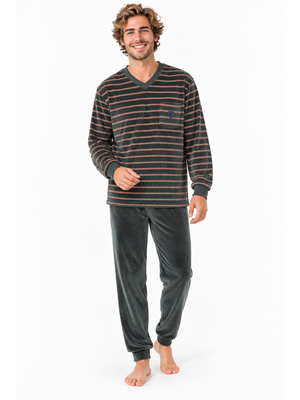 Outfitter Heren pyjama velours - winter - urban chic grijsgroen Outfitter Heren pyjama velours - winter - urban chic grijsgroen
