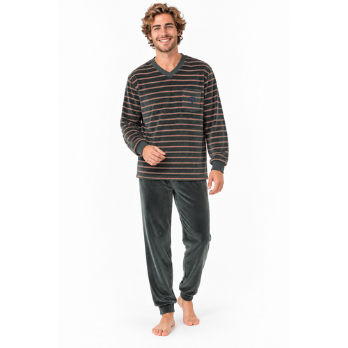 Outfitter Heren pyjama velours - winter - urban chic grijsgroen Outfitter Heren pyjama velours - winter - urban chic grijsgroen